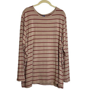 Old Navy Luxe Womens Tee XXL Beige with Red Stripes Long Sleeve